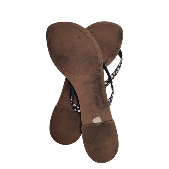 Tory Burch Terra thong patent leather sandals nautical dots gold logo size 11M - Picture 6 of 7